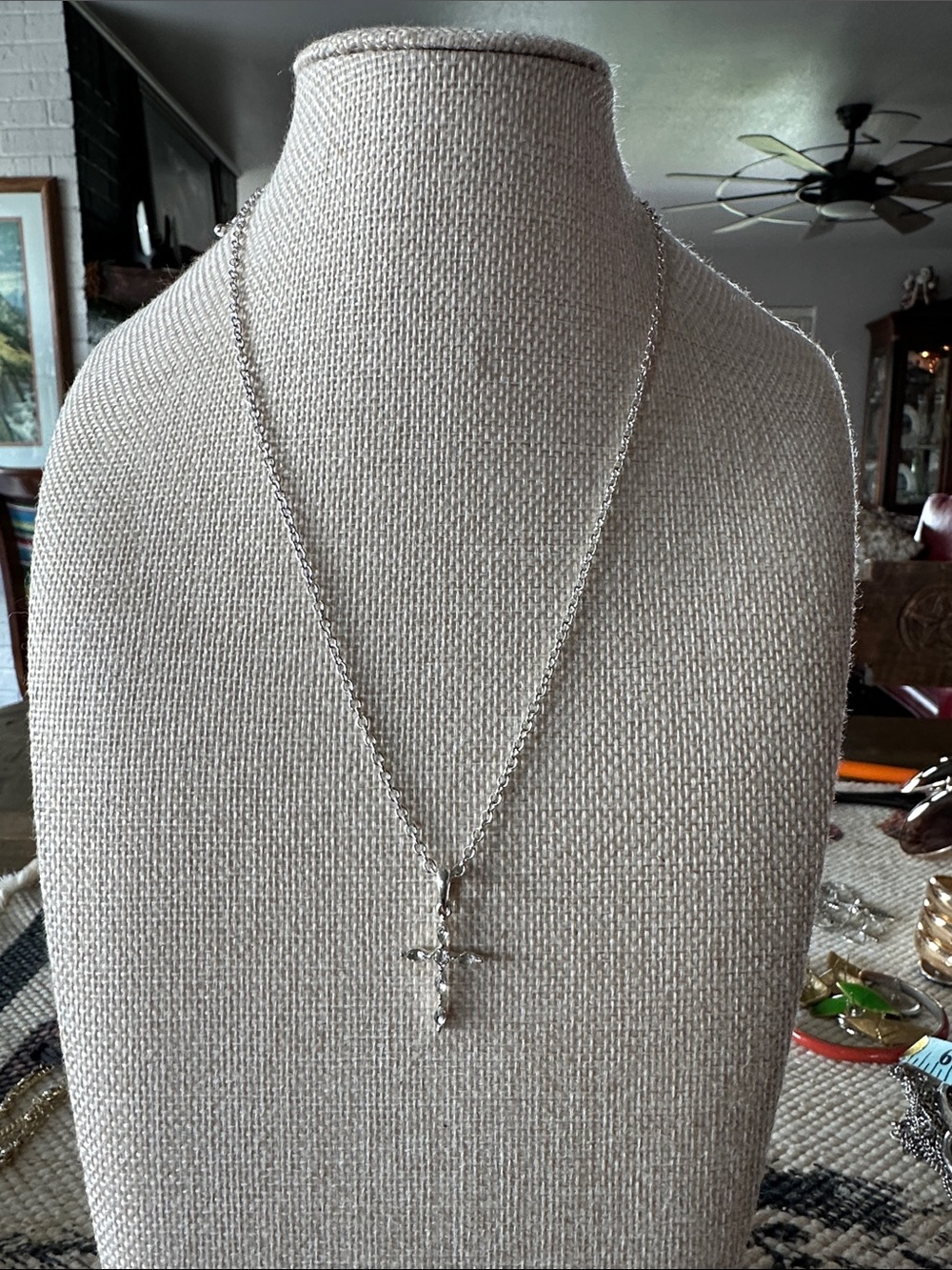 Silver Tone Cross Pendant Necklace With Crystal Accents